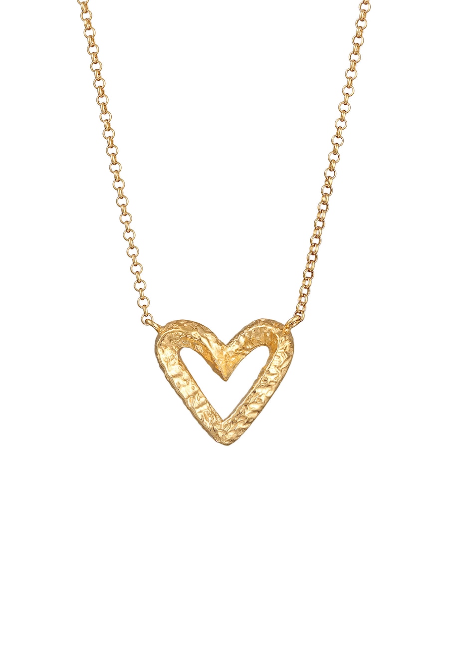 Elli Damski wisiorek z wyciętym sercem z młotkowanego srebra próby 925 Sterling Silver, pozłacany Naszyjniki 1 ct