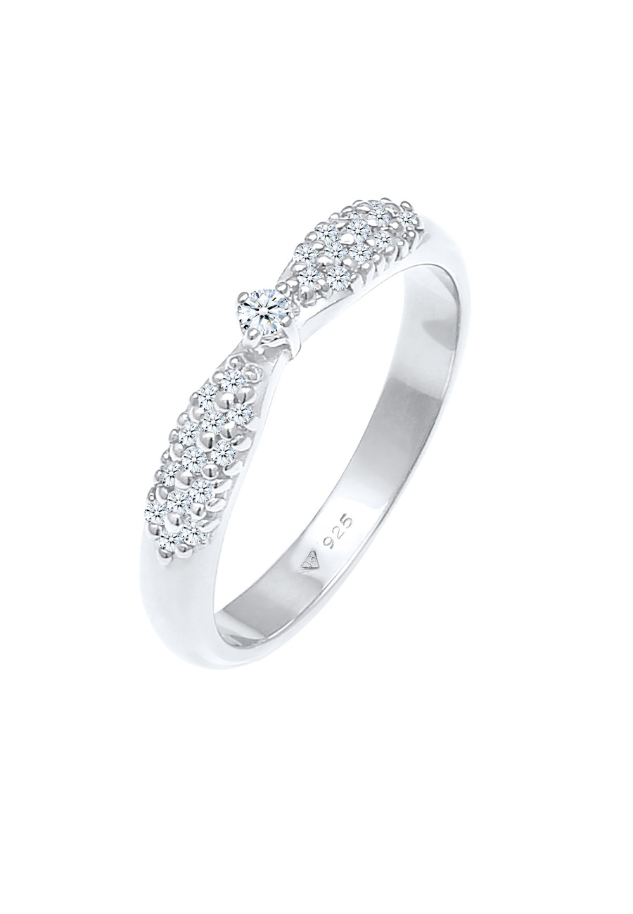 Elli DIAMONDS Damski zaręczynowy glamour z diamentami (0.16 ct) pozłacane srebro 925 Sterling Silver Pierścionki 1 ct