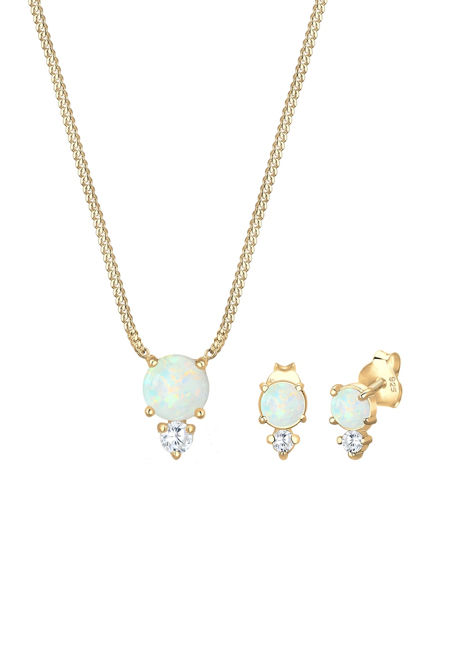 Elli Damski Glamorous zestaw kolczyki sztyfty z cyrkoniami i opalem z pozłacanego srebra próby 925 Sterling Silver Zestawy 1 ct