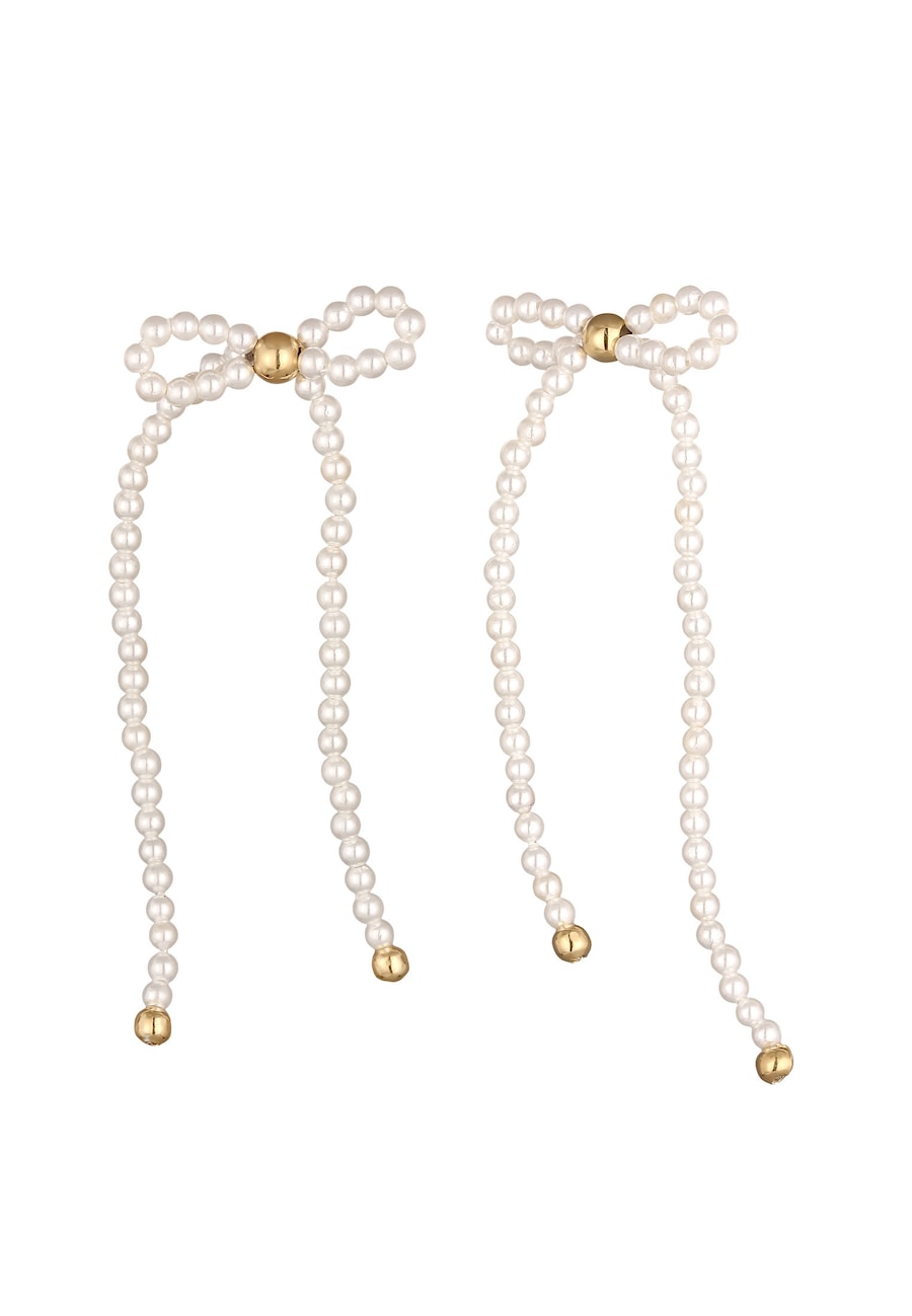 Elli PREMIUM Damskie kolczyki kokardki z perłami z pozłacanego srebra próby 925 Kolczyki 1 ct