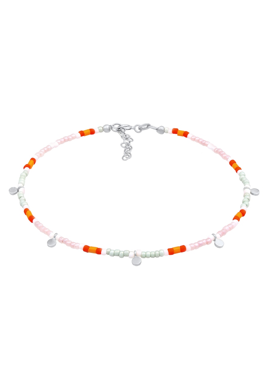 Elli Damski wisiorek z płytką kolorowe koraliki w srebrze próby 925 Sterling Silver Bransoletki na nogę 1 ct