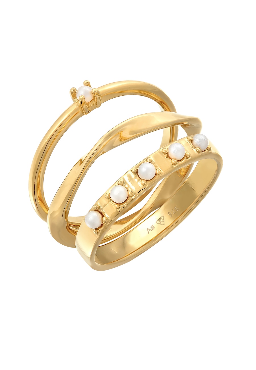 Elli Damski zestaw do łączenia 3 częściowy klasyczny szklane koraliki w srebrze próby 925 Sterling Silver Pierścionki 1 ct