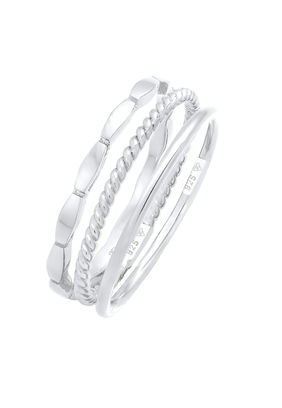 Elli Damska obrączka do łączenia Stacking Trio Basic Minimal ponadczasowa Bloger w srebrze 925 Sterling Silver Pierścionki 1 ct Damski