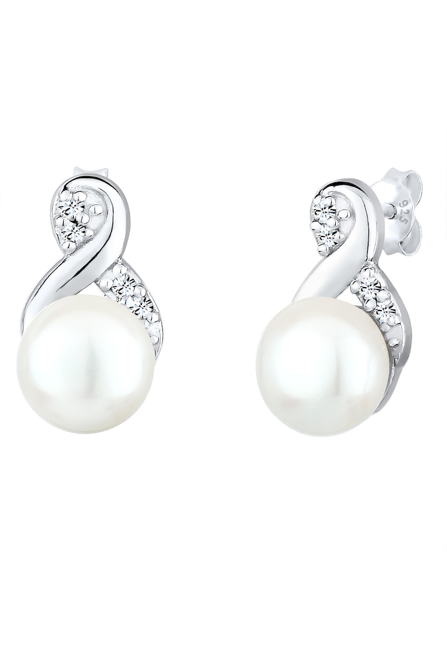 Elli Damskie kolczyki sztyfty Infinity Elegant z perłą hodowlana słodkowodną i kryształami w srebrze srebro 925 Sterling Silver Kolczyki 1 ct