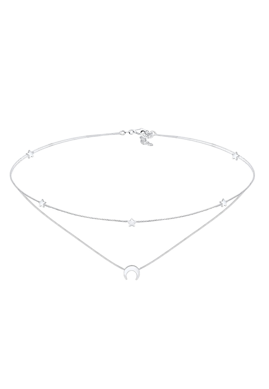 Elli Dmaski choker warstwowy Astro półksiężyc z gwiazdami srebro 925 Sterling Silver Naszyjniki 1 ct Damski