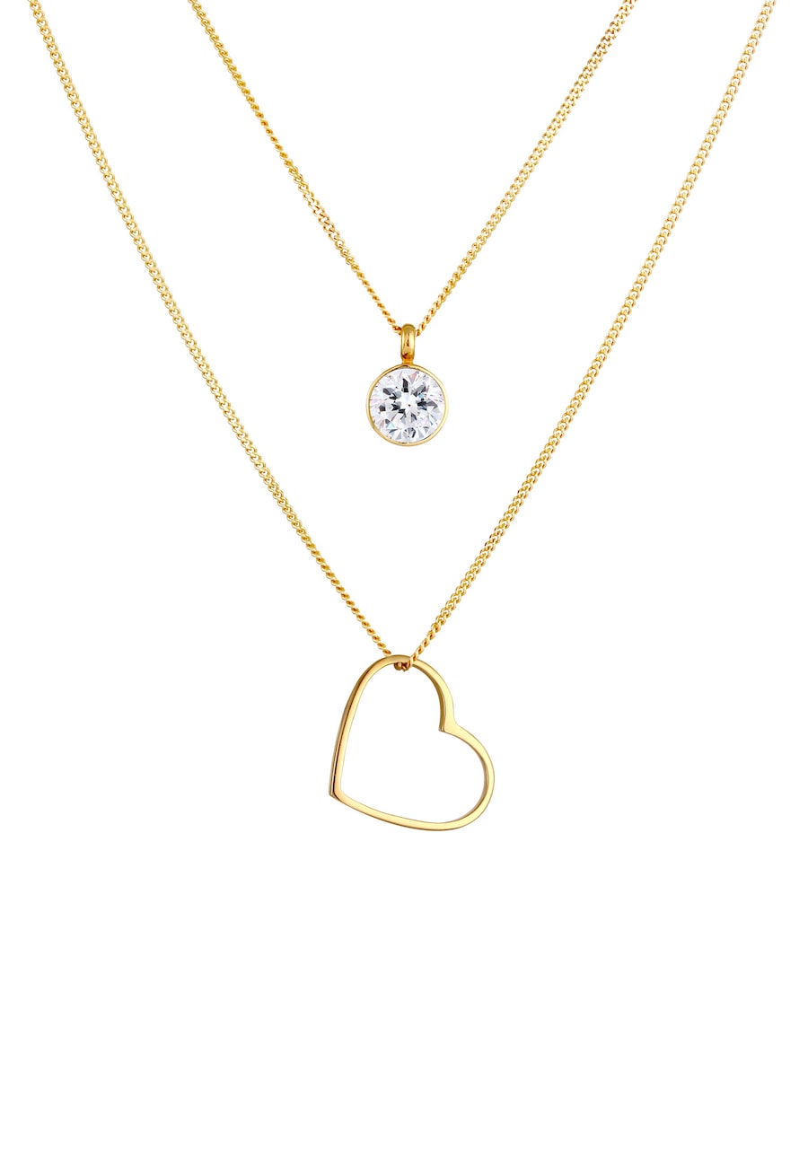 Elli Damski naszyjnik warstwowy z zawieszką w kształcie serca i kryształami, srebro 925 Naszyjniki 1 ct
