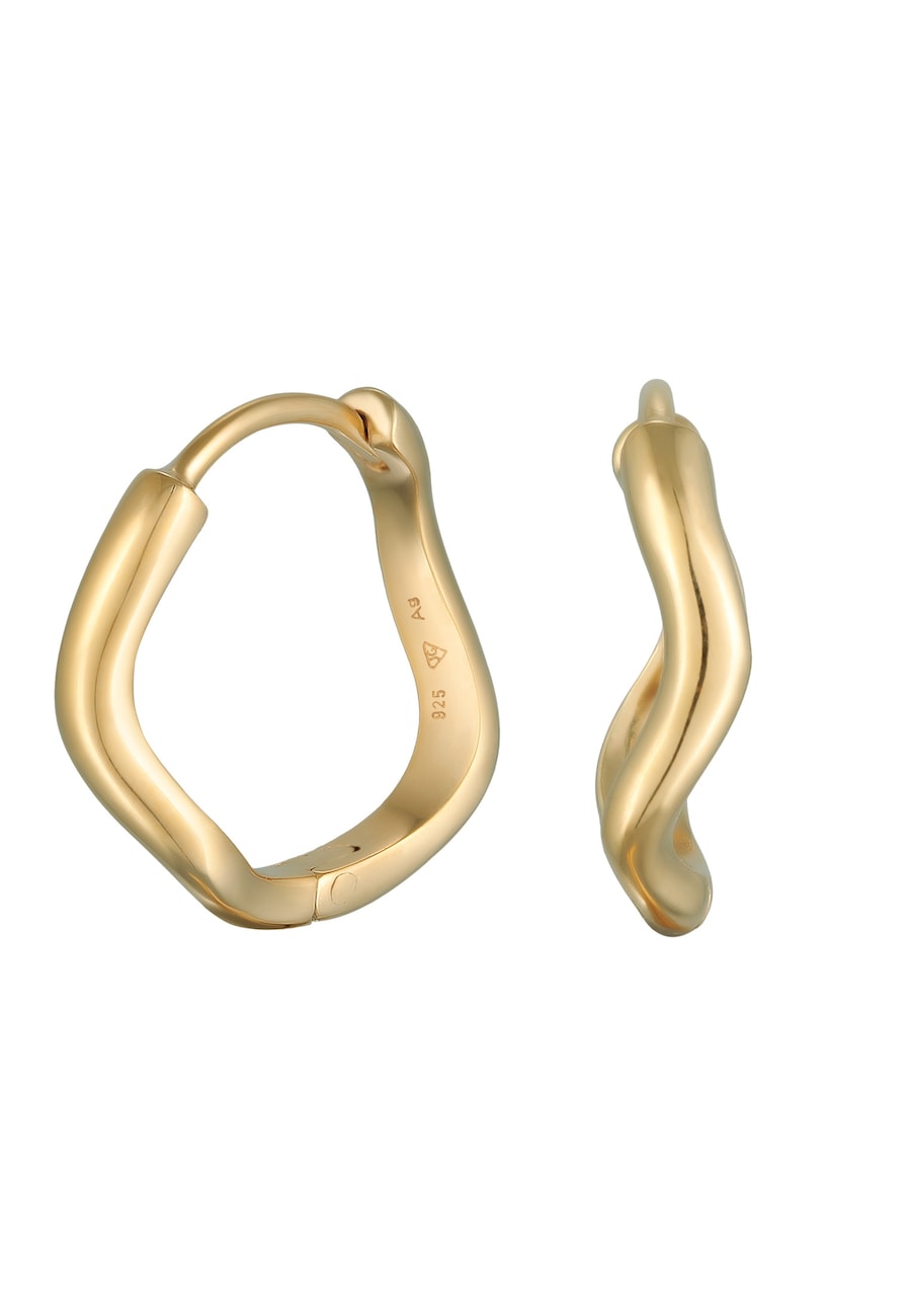 Elli Damskie kolczyki kółka z organicznym wzorem fali z pozłacanego srebra próby 925 Kolczyki koła 1 ct