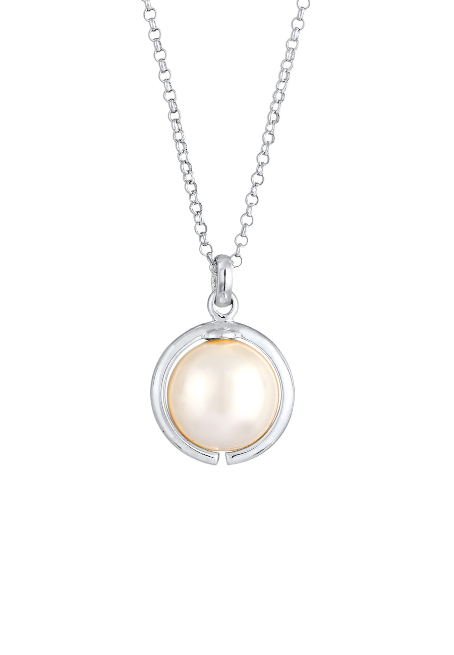 Elli Damski klasyczny okrągły wisiorek z syntetyczną perłą w srebrze próby 925 Sterling Silver Naszyjniki 1 ct