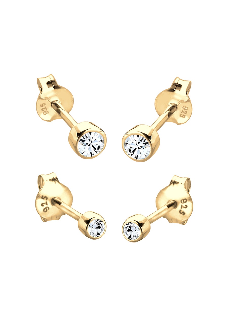 Elli Damskie kolczyki sztyfty zestaw 2 z kryształem ze srebra próby 925 Sterling Silver Kolczyki 1 ct