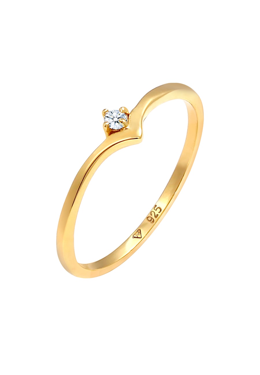 Elli DIAMONDS Dames Solitaire V-vorm Elegant met Diamant (0,03 ct.) in 925 Sterling Zilver Pierścionki 1 ct Damski