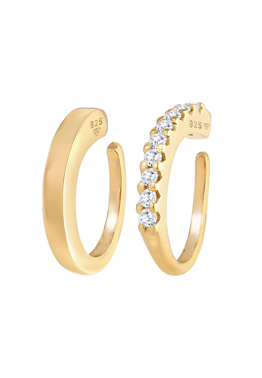 Elli Damska nausznica Duo Trend Blogger z kryształami cyrkonii w pozłacanym srebrze 925 Sterling Silver Nausznice 1 ct Damski