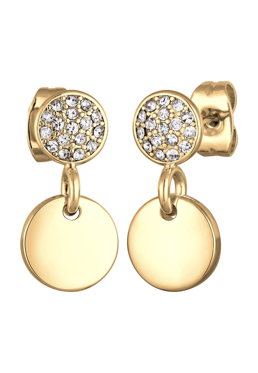 Elli Damskie Kolczyki Płytka Zawieszka Okrągła Elegancka Srebrna z Kryształami 1 ct