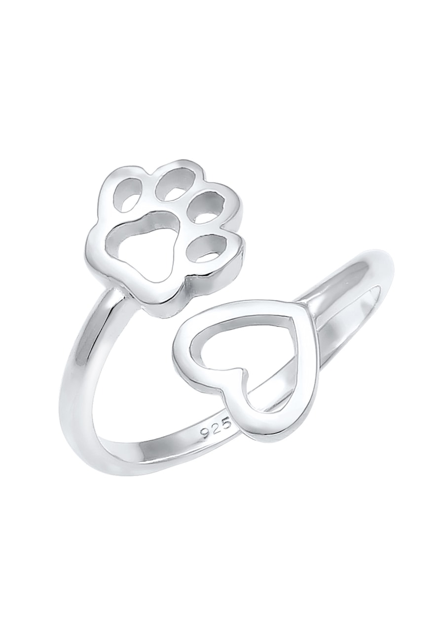 Nenalina Nenalina Pierścień Offen Verstellbar Herz Pfote Tierliebe 925 Silber Pierścionki 1 ct Damski