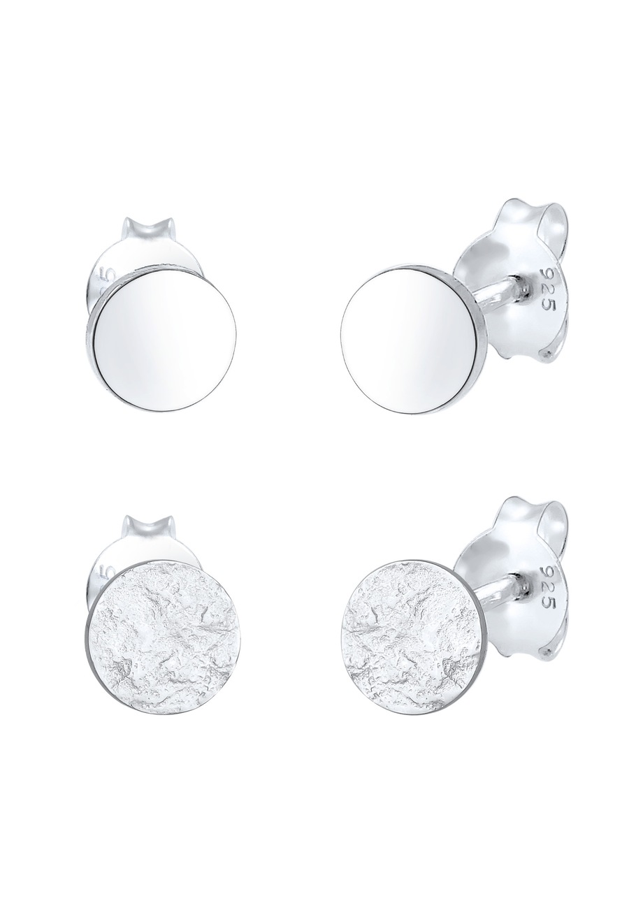 Elli Damskie kolczyki sztyfty zestaw 2 częściowy matowy, błyszczący, okrągły, klasyczny w srebrze próby 925 Sterling Silver Kolczyki 1 ct