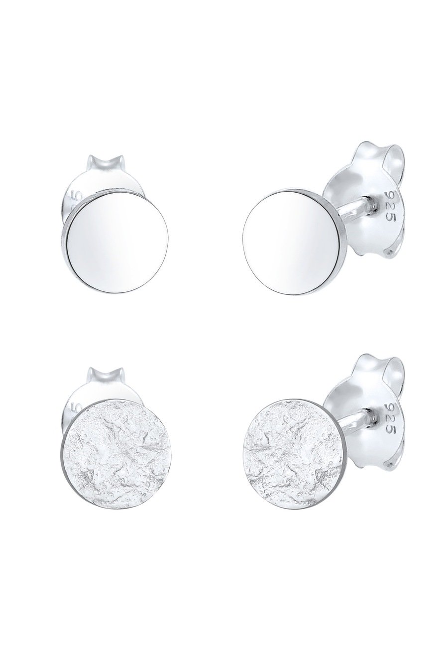 Elli Damskie kolczyki sztyfty zestaw 2 częściowy matowy, błyszczący, okrągły, klasyczny w srebrze próby 925 Sterling Silver Kolczyki 1 ct