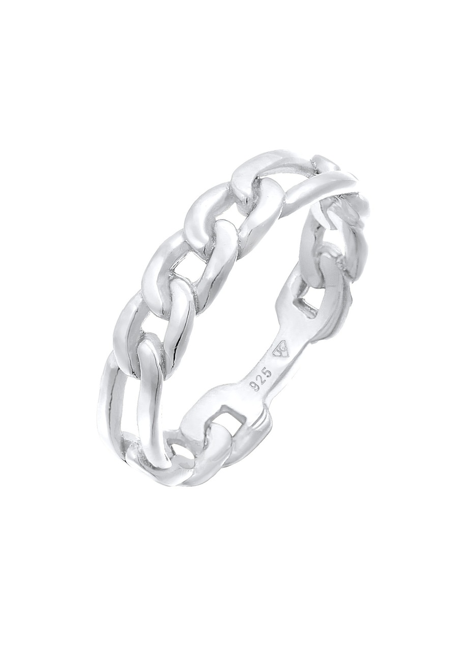 Elli Damski pierścionek z łańcuszkiem Figaro Linki Design Chunky Trend w pozłacanym srebrze 925 Sterling Silver Pierścionki 1 ct