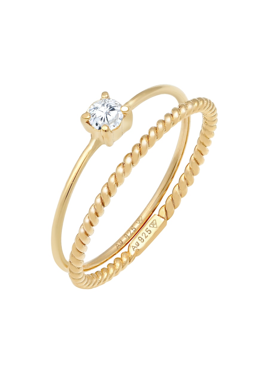 Elli Damski zestaw pierścieni Twisted Trend Blogger z cyrkoniami w pozłacanym srebrze próby 925 Sterling Silver Pierścionki 1 ct