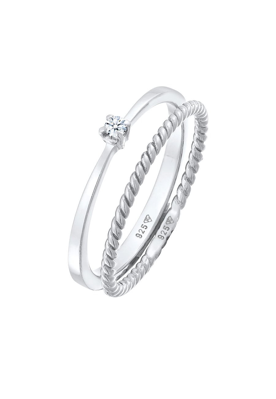 Elli DIAMONDS Damski zestaw soliter 2 częściowy skręcony z diamentem (0.03 ct.) w srebrze 925 Sterling Silver Pierścionki 1 ct