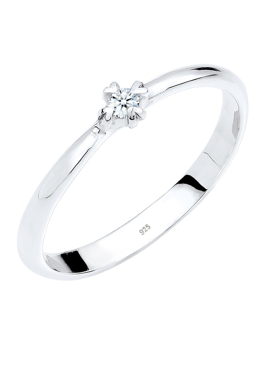 Elli DIAMONDS Damski pierścionek zaręczynowy pasjans serce z diamentem (0.03 ct.) ze srebra próby 925 Sterling Silver Pierścionki 1 ct