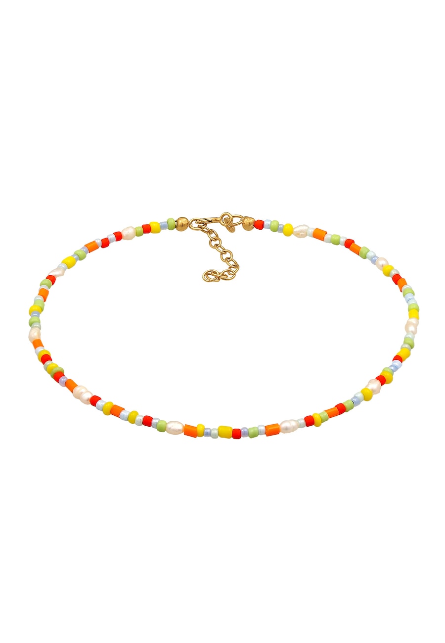 Elli Koraliki szklane damskie wielokolorowe z perły hodowlana słodkowodna w srebrze próby 925 Bransoletki na nogę 1 ct Damski