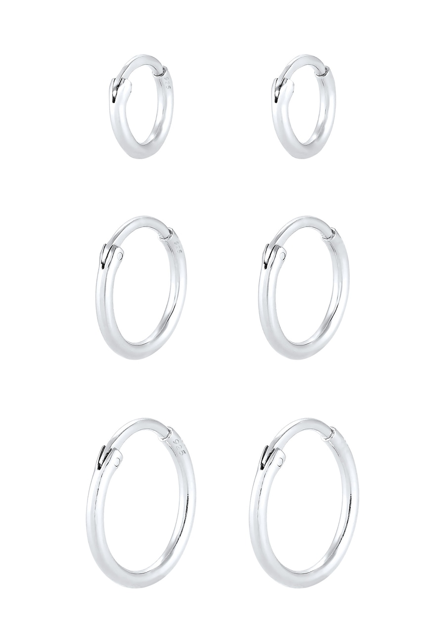 Elli Damski zestaw kreoli Trio Basic Must-Have Trend w srebrze 925 Sterling Silver Kolczyki 1 ct