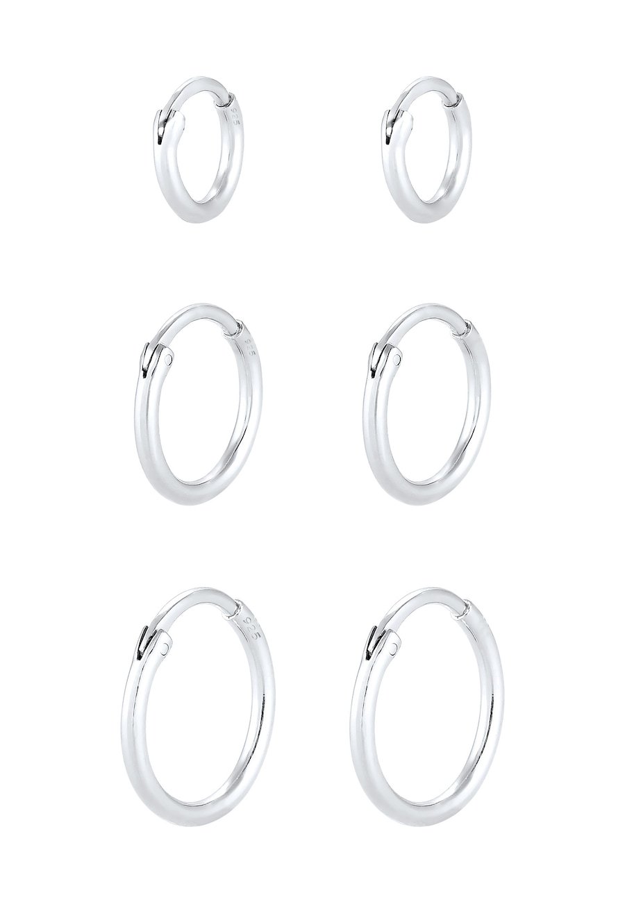 Elli Damski zestaw kreoli Trio Basic Must-Have Trend w srebrze 925 Sterling Silver Kolczyki 1 ct