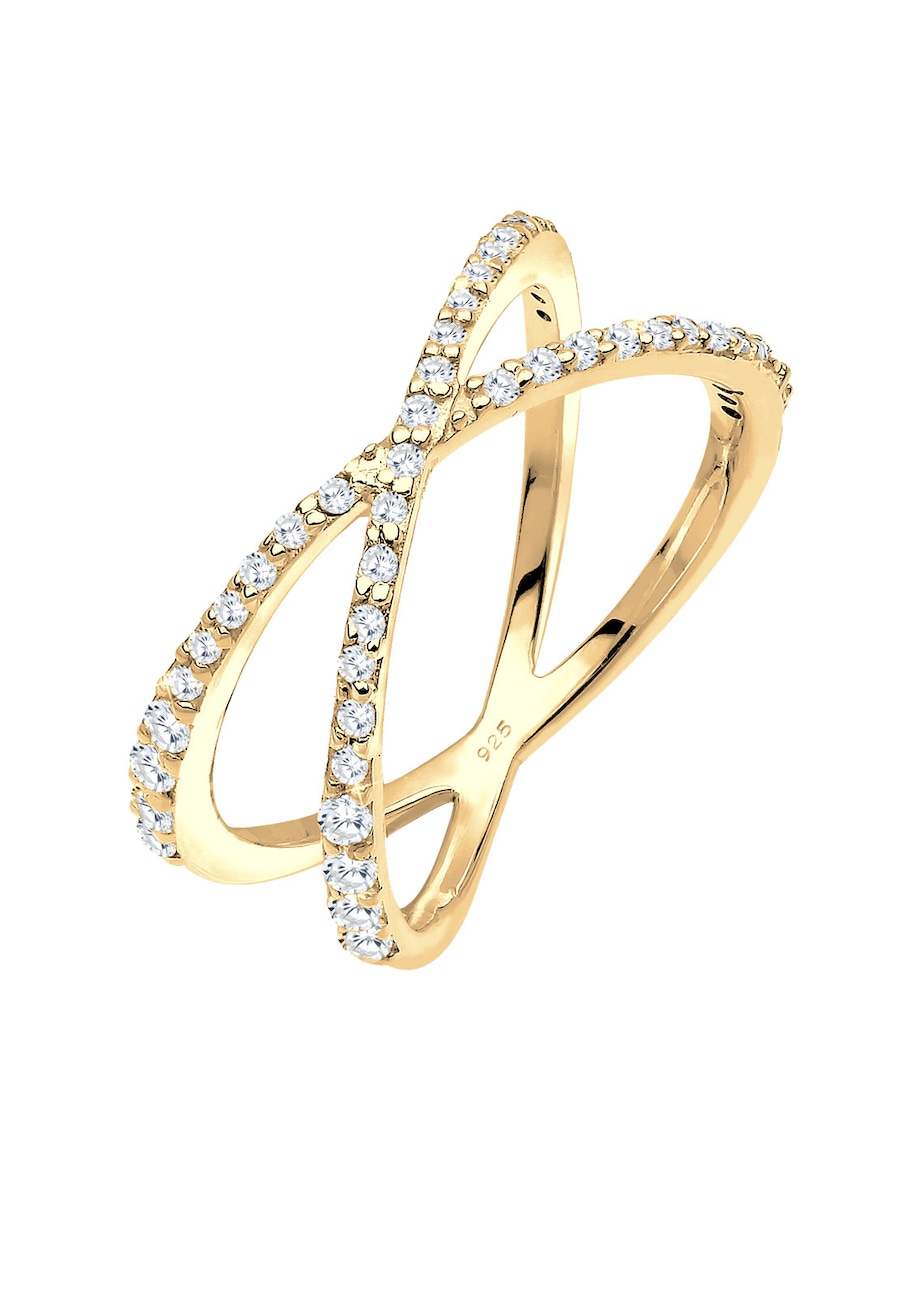 Elli Damski pierścionek skręcony X z kryształami z cyrkoniami w srebrze próby 925 Sterling Silver Pierścionki 1 ct