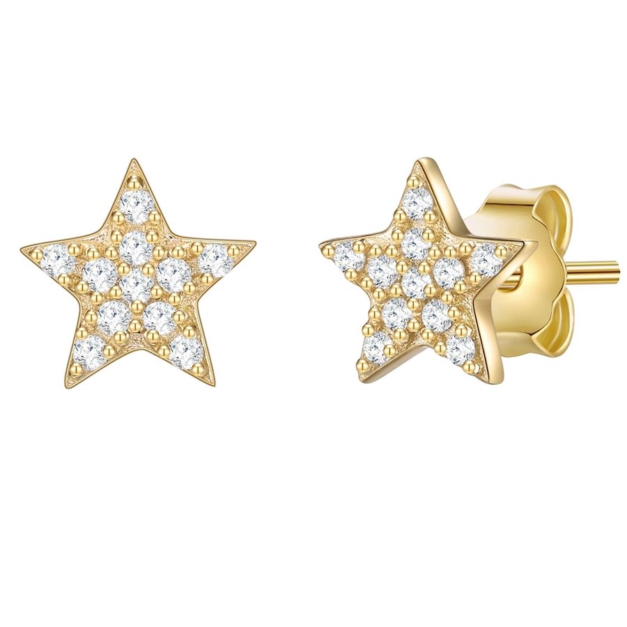 Glanzstücke München Srebrne kolczyki sztyfty Gwiazda srebro wysokiej próby Cyrkonia żółte złoto Kolczyki 1 ct Damski
