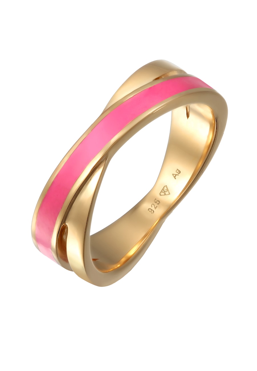 Elli Damski pierścionek skręcony z białą emalią ze srebra próby 925 Sterling Silver Pierścionki 1 ct