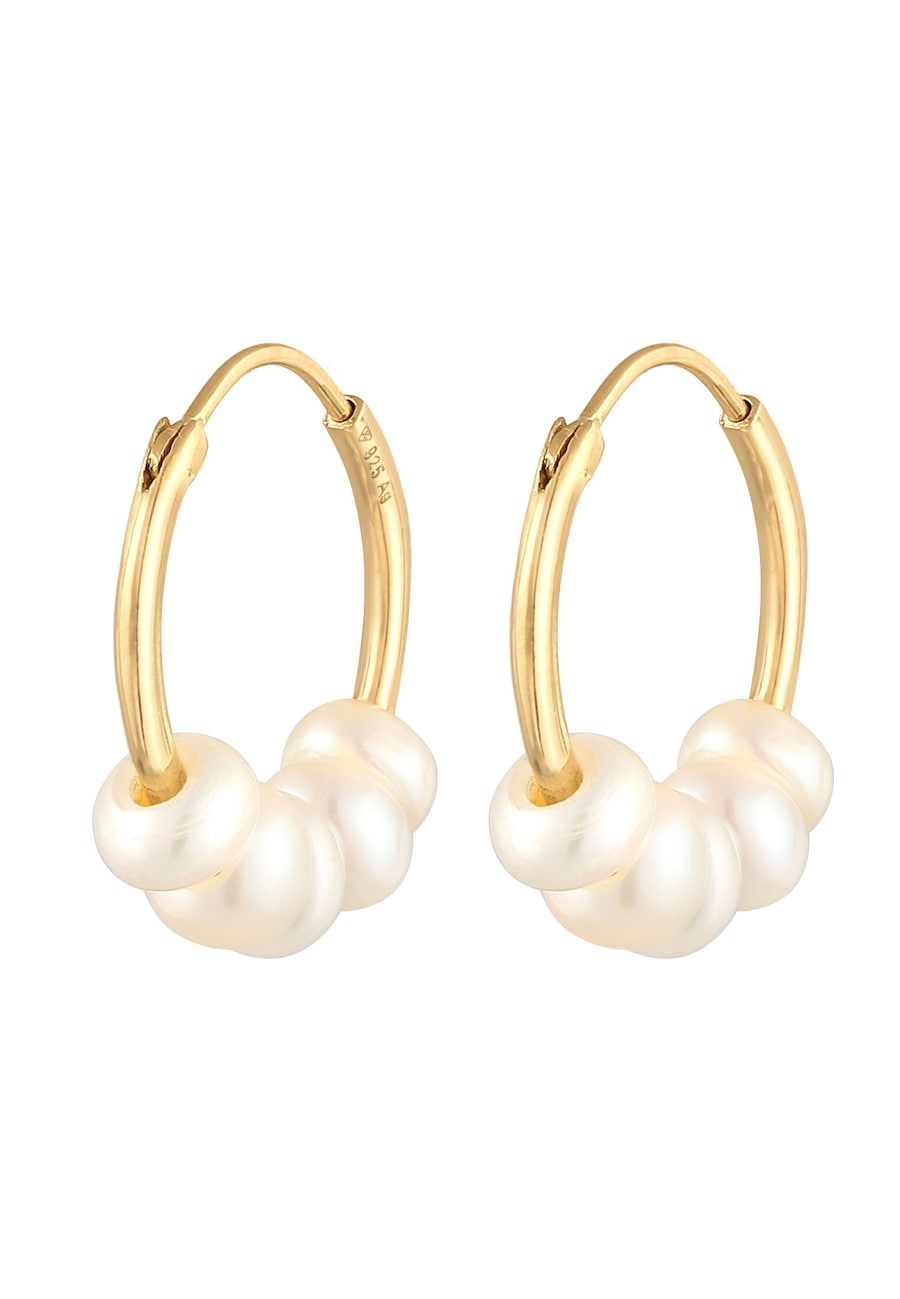 Elli Damskie kreole Bead Plain z perły hodowlana słodkowodna, srebro 925 Sterling Silver Kolczyki koła 1 ct