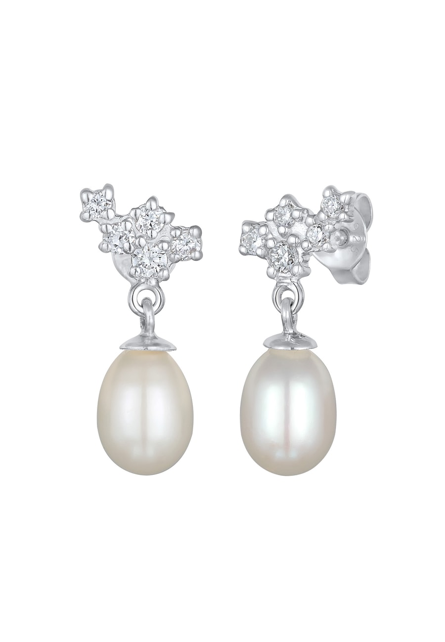 Elli DIAMONDS Damskie kolczyki eleganckie ze słodkowodną perłą hodowlaną i diamentami (0,17 ct) ze srebra próby 925 Sterling Silver Kolczyki 1 ct