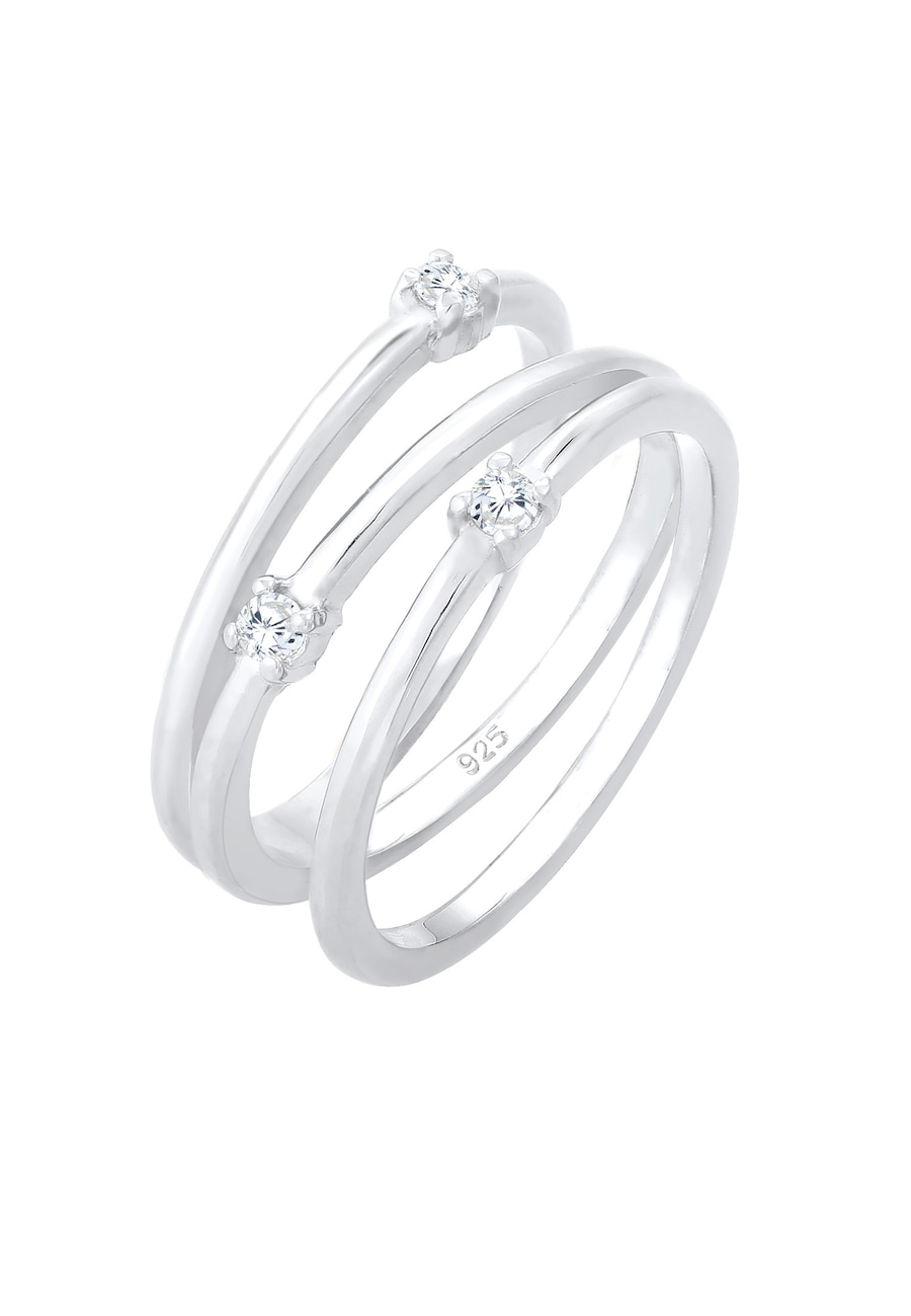 Elli Pierścionek pieluszkowy damski filigranowy elegancki z kryształkami cyrkonu w 925 Sterling Silver pozłacany Pierścionki 1 ct Damski