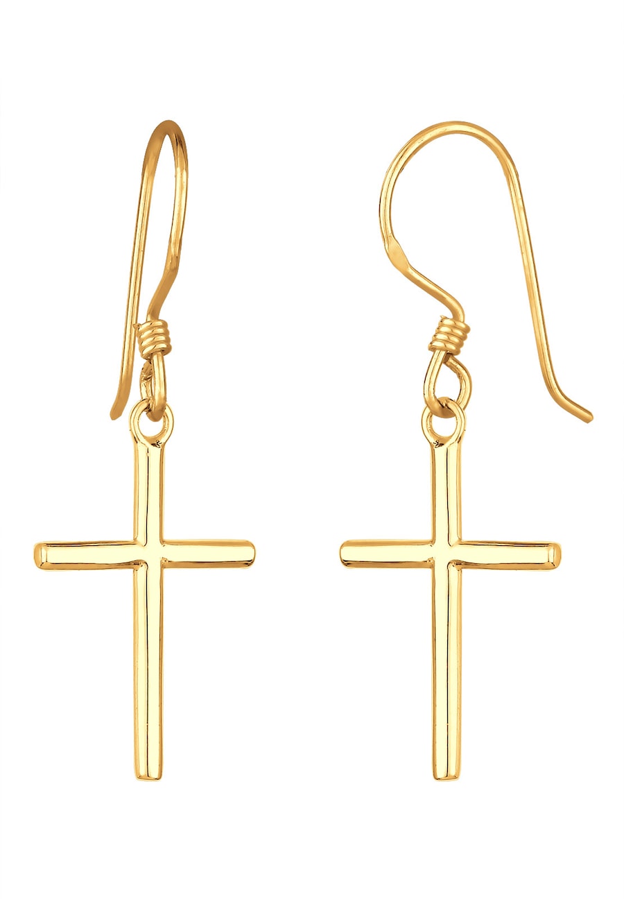 Elli Damskie kolczyki wiszące krzyż w pozłacanym srebrze 925 Sterling Silver Kolczyki 1 ct