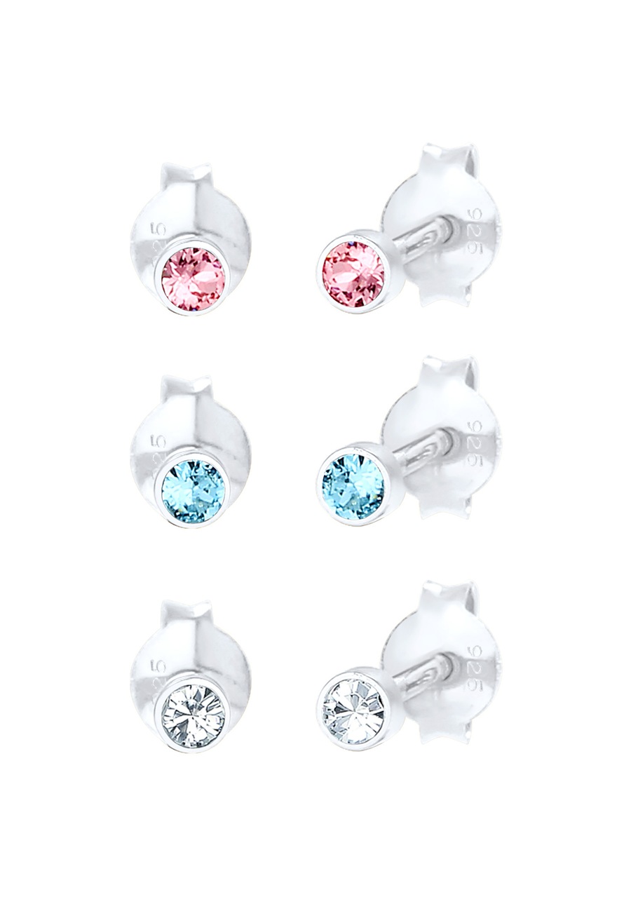 Elli Kolorowy niebieski róż dla dzieci z kryształami w kolorze srebrnym 925 szt. Kolczyki 1 ct Damski