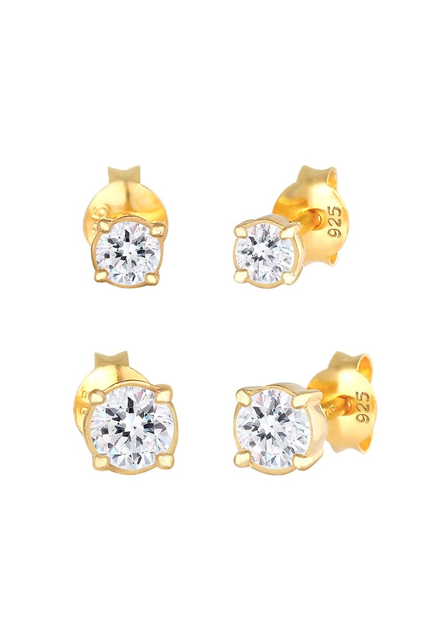 Elli Damskie kolczyki sztyfty zestaw 2 sztuk z kryształami , srebro próby 925 Kolczyki 1 ct