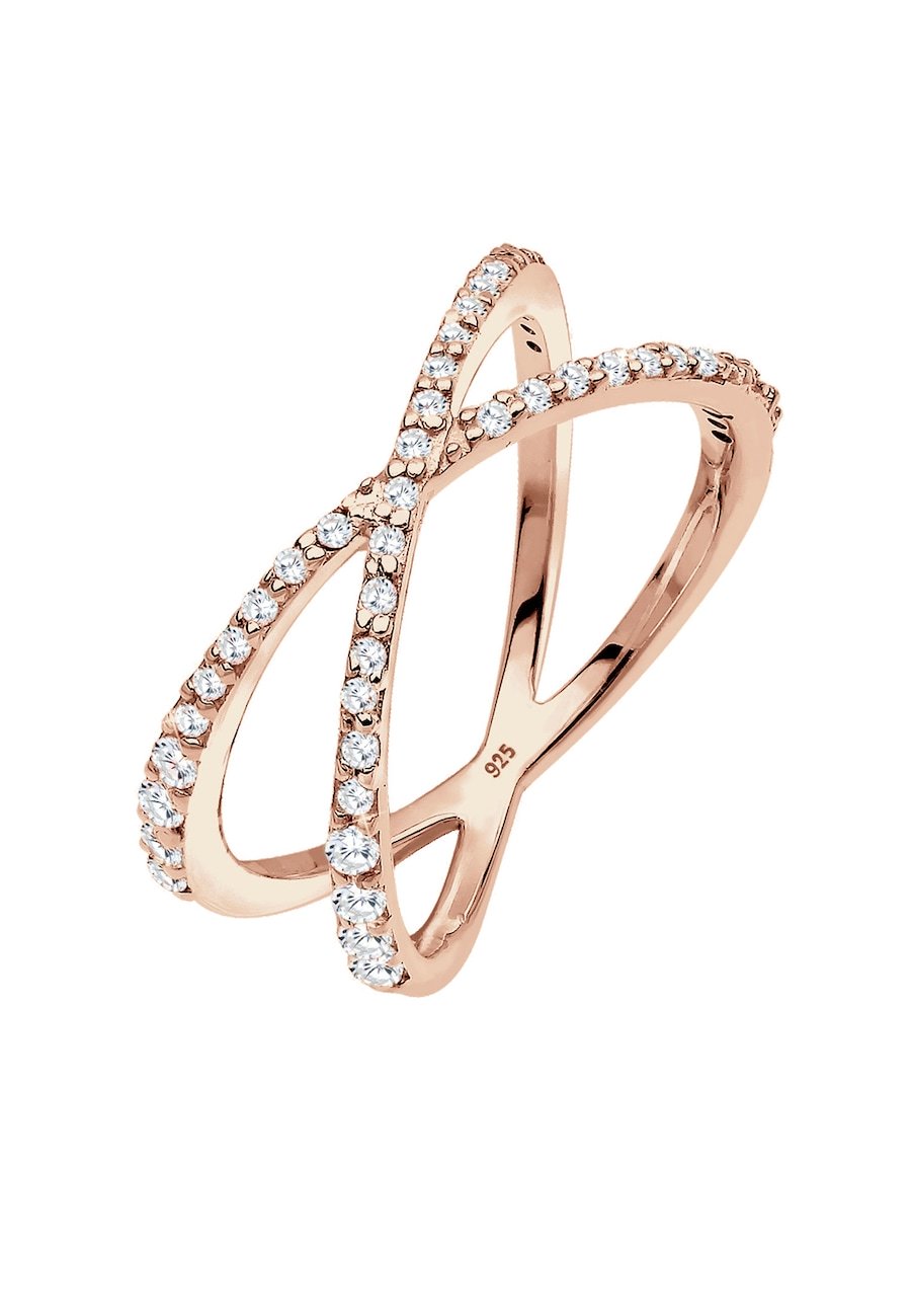 Elli Damski pierścionek skręcony X z kryształami z cyrkoniami w srebrze próby 925 Sterling Silver Pierścionki 1 ct