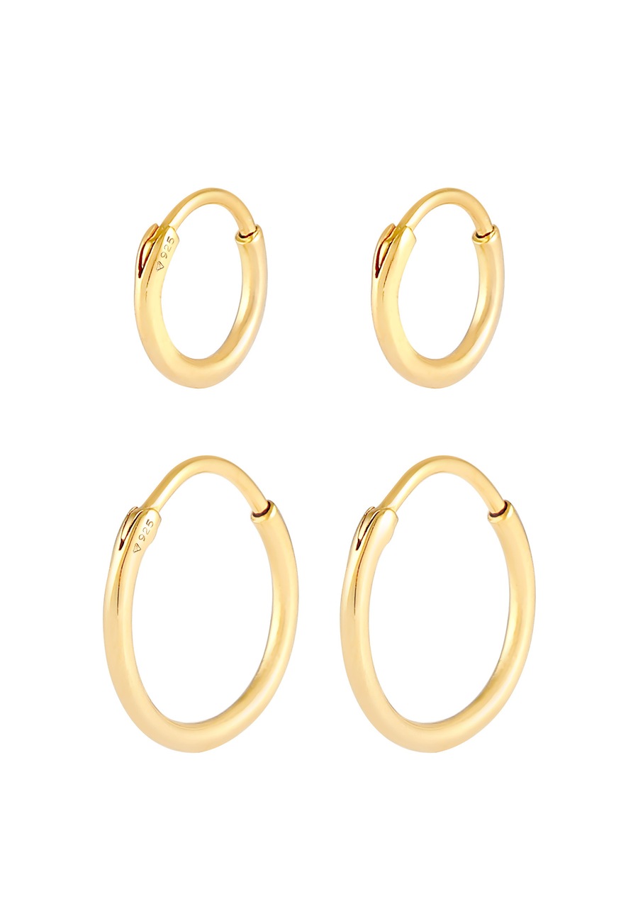 KUZZOI Gents Creole Set Duo Basic Trend Classic w kolorze srebrnym 925 Sterling Silver pozłacanym Kolczyki koła 1 ct Męskie