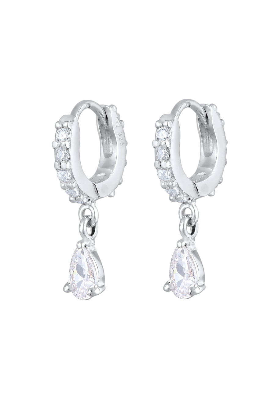 Elli Damskie kreole krople Drop Elegant z cyrkoniami ze srebra próby 925 Sterling Silver Kolczyki koła 1 ct