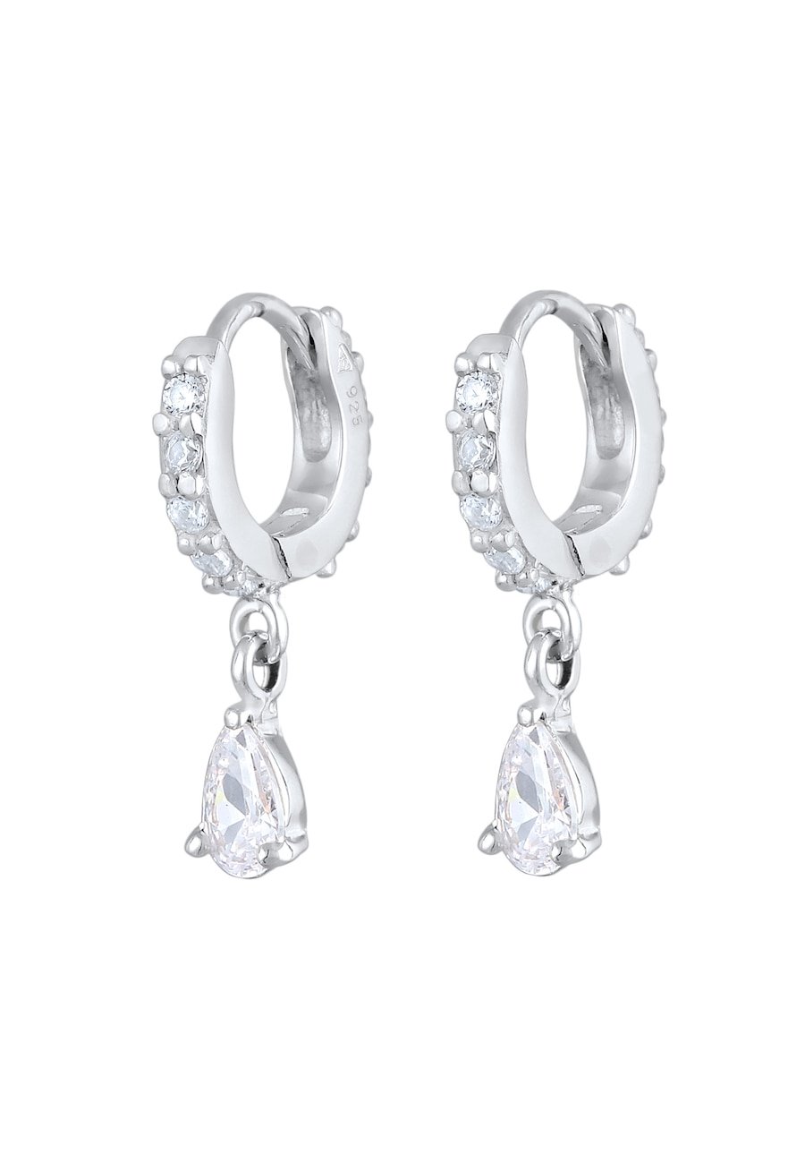 Elli Damskie kreole krople Drop Elegant z cyrkoniami ze srebra próby 925 Sterling Silver Kolczyki koła 1 ct