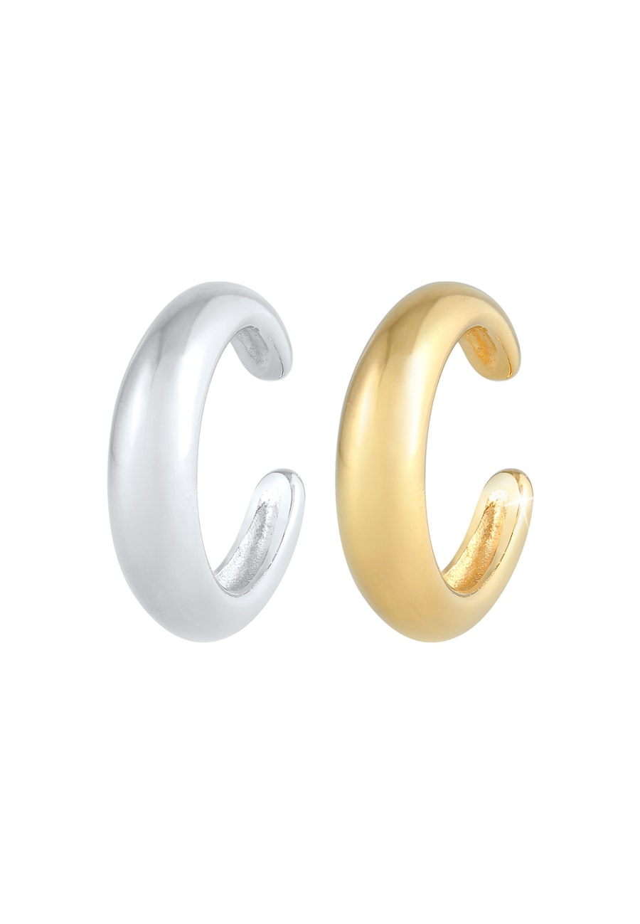 Elli Damski nausznica zestaw Bi-Color okrągła zakrzywiona Blogger Trend w pozłacanym srebrze 925 Sterling Silver Nausznice 1 ct