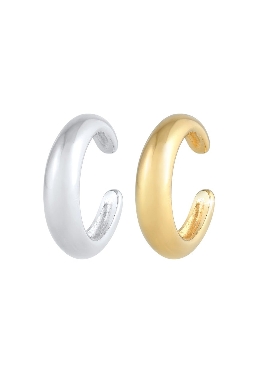 Elli Damski nausznica zestaw Bi-Color okrągła zakrzywiona Blogger Trend w pozłacanym srebrze 925 Sterling Silver Nausznice 1 ct