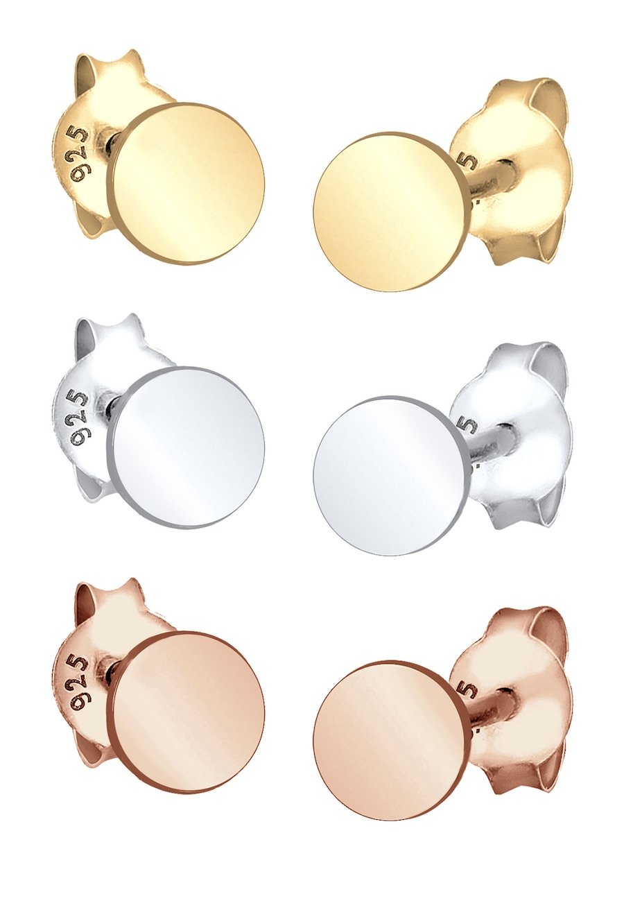 Elli Damski zestaw 3 kółek Basic Tri-Colour ze srebra próby 925 Sterling Silver Kolczyki 1 ct