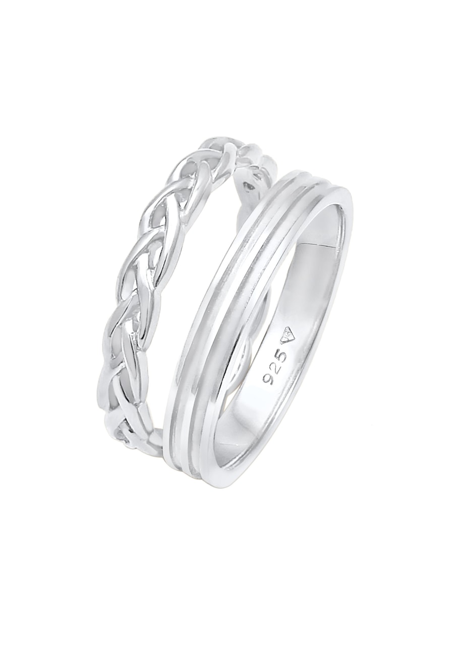 Elli Damska podwójna obrączka Duo Set Basic Wakrocz Węzeł Trend w srebrze 925 Sterling Silver Pierścionki 1 ct Damski