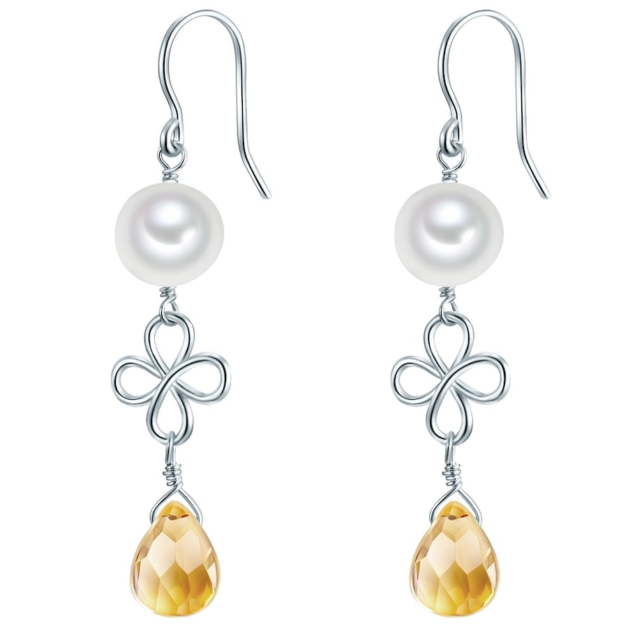 Valero Pearls Kolczyki wiszące srebrne srebro wysokiej próby Szkło Perła hodowlana słodkowodna srebrny 1 ct Damski