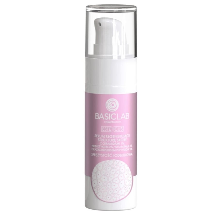 BasicLab Serum Regenerujące Strukturę Skóry z Ceramidami 1% i Kompleksem Peptydów 5% Sprężystość i Odbudowa Serum nawilżające 30 ml