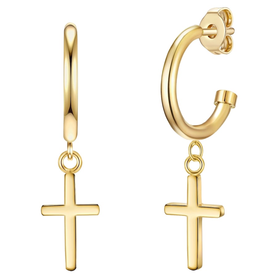 EASTSIDE Kolczyki kreole ze stali szlachetnej Krzyżyk Stal szlachetna żółte złoto Kolczyki koła 1 ct Damski