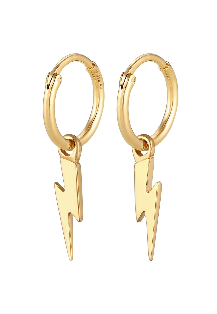 Elli PREMIUM Damskie kreole symbol błyskawicy Basic w pozłacanym srebrze 925 Sterling Silver Kolczyki koła 1 ct