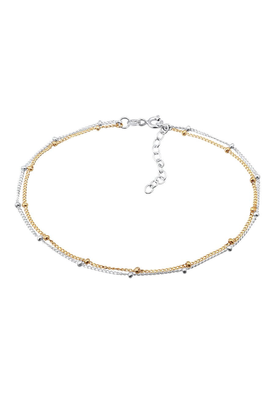 Elli Damski łańcuszek kulkowy dwukolorowy letni plażowy podstawowy minimalny w pozłacanym srebrze 925 Sterling Silver Bransoletki na nogę 1 ct