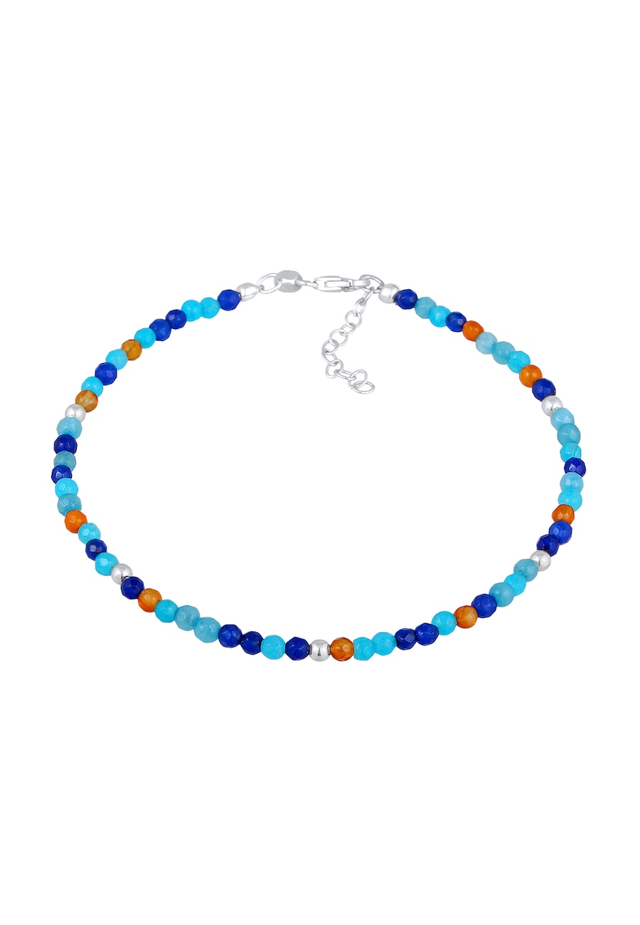 Elli Damska bransoletka na kostkę Kulki Boho z Agatem Niebieskim w srebrze próby 925 Sterling Silver Bransoletki na nogę 1 ct Damski