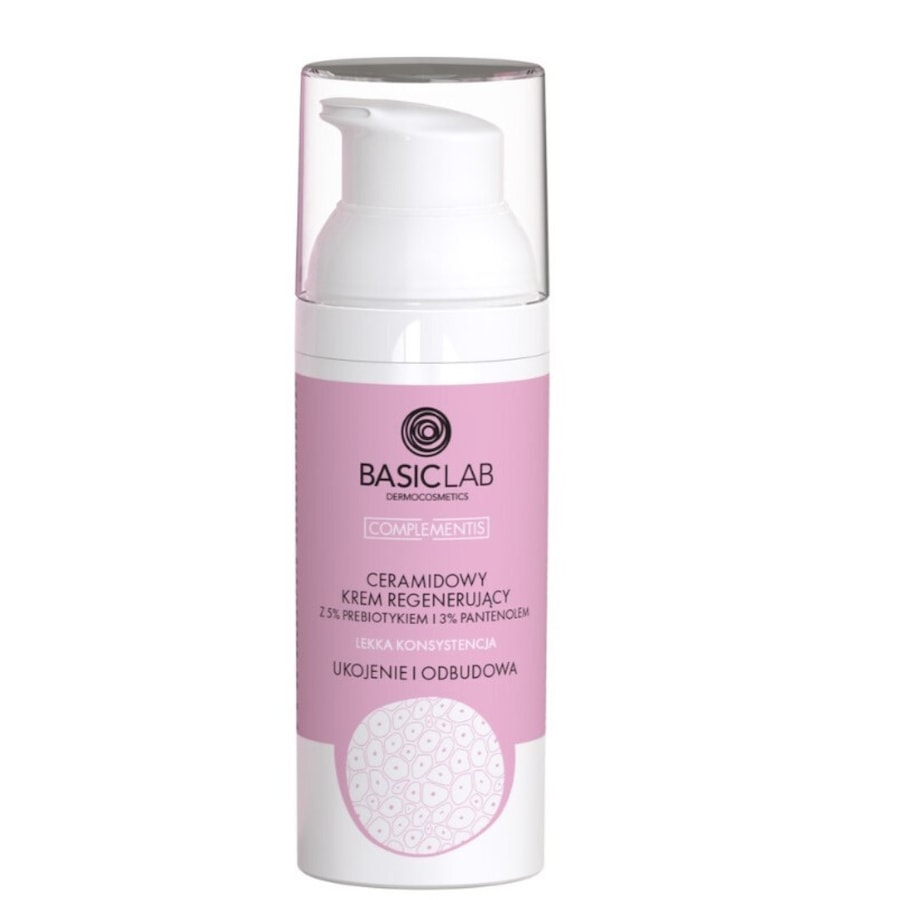 BasicLab Ceramidowy krem regenerujący z 5% prebiotykiem i 3% pantenolem o lekkiej konsystencji UKOJENIE I ODBUDOWA Kremy do twarzy 50 ml